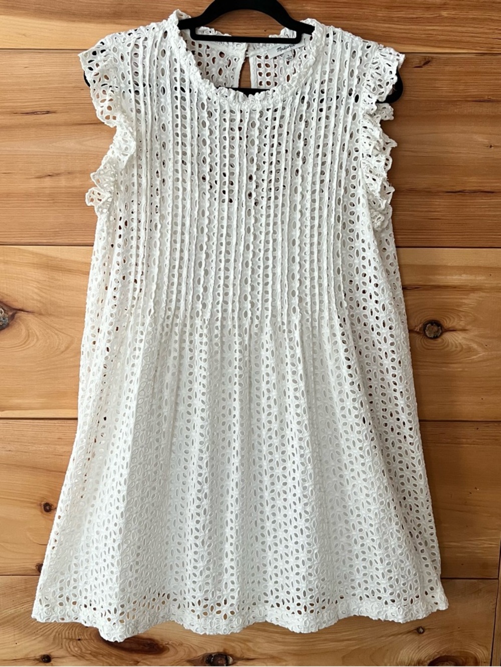 Madewell Ivory Eyelet Lace Dress w/Ruffle Sleeves Feminine Coastal Chic Cottage